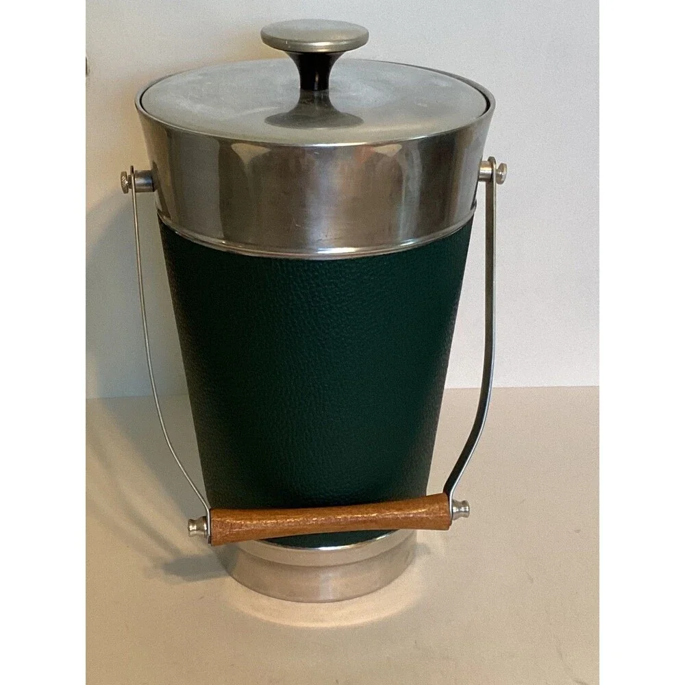 Vintage Cavalier Moderne National Silver Company, Italy Ice Bucket Green